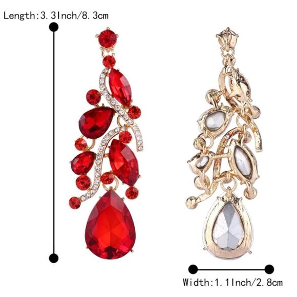 Yellow Gold with Ruby Red Austrian Crystal Teardrop Chandelier Post Earrings - Picture 5 of 5